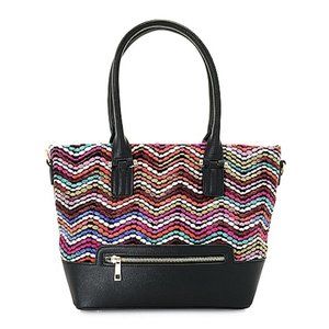 Mellow World "Vicky" Woven Chevron Design Zip Top Tote Bag NWOT